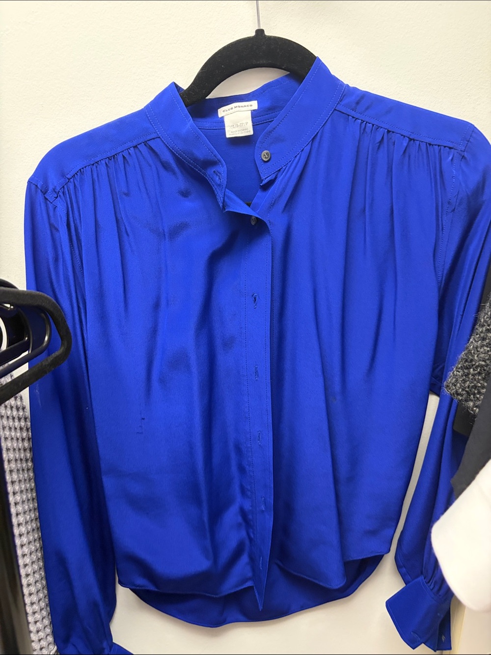 Club Monaco Cobalt Blue Silk Button-Down Blouse